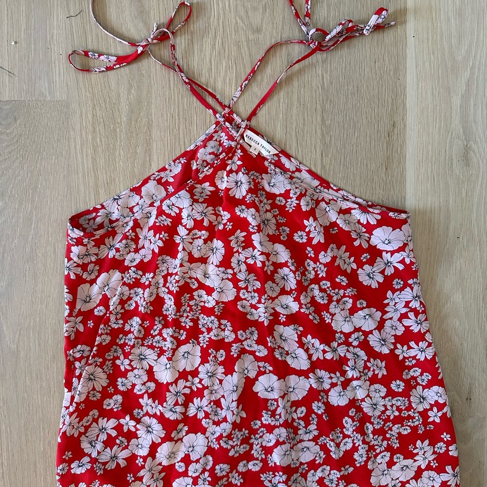 Rebecca Taylor 100% Silk Red Floral Camisole